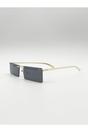 Black Frameless Rectangle Sunglasses in Black, Image 3 of 6
