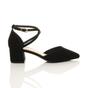 Black Mid Block Heel Crossed Strap Pointed Toe 2 Part Heels, Image 2 of 6