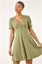 Khaki Broderie Cotton Stretch Jersey Frill Dress, Image 4 of 7