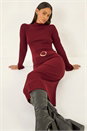 Wine Dusk Knitted Buckle Midi Dress, Image 1 of 5