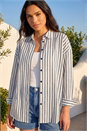 Navy Stripe Print Button Up Blouse, Image 1 of 4