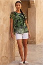 Green Palm Print Mesh Overlay Top, Image 2 of 4