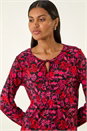 PINK Floral Tie Neck Top, Image 1 of 5