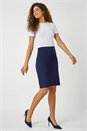 Navy Pull On Stretch Elastic Waist Pencil Skirt, Image 1 of 5