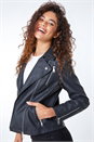 Black Faux Leather Biker Jacket, Image 2 of 6