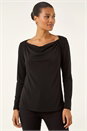 Black Cowl Neck Premium Stretch Top, Image 4 of 5