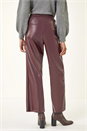 Wine Faux Leather Wide Leg Crop Trousers, Image 3 of 5