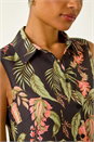 Black Floral Border Print Button Up Blouse, Image 5 of 5