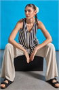 Navy  Stripe Print Button Detail Vest Top, Image 7 of 7