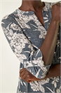 Grey Floral Puff Print Stretch Shirt, Image 5 of 5