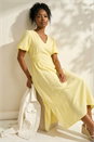 Yellow Balloon Sleeve Midi Dress, Image 1 of 6