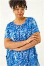Blue Curve Printed Pocket Tunic Top, Image 3 of 5