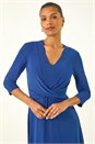 Royal Blue Stretch Crossover Midi Dress, Image 4 of 5