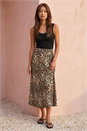 Tan Leopard Print A-Line Midi Skirt, Image 2 of 4
