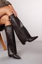 Dark Brown Keira Fold Over Shark Block Heel Point Toe Boots, Image 1 of 4