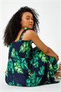Navy Petite Tropical Print Shirred Maxi Dress, Image 1 of 5