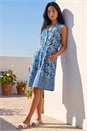 Blue Petite Floral Pleat Front Pocket Dress, Image 1 of 4