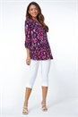 Purple Abstract Animal Longline V-Neck Tunic Top, Image 2 of 5