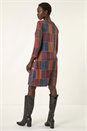Red Patchwork Button Swing Dress, Image 3 of 5