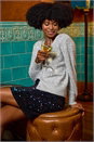 Midnight Blue Sequin Embellished Velour Stretch Skirt, Image 7 of 7
