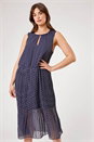 Navy  Curve Polka Dot Pleated Midi Dress, Image 1 of 4