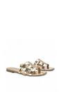 Gold XY LONDON Gold 'Ellie' Square Toe Cut Out Strap Flat Sandal Slides, Image 3 of 5