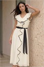 Ivory  Frill Contrast Tipped Midi Dress, Image 2 of 4