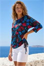 Blue Floral Print Tie Detail Stretch Top, Image 2 of 4