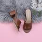 Tan AJVANI Tan Mid Block Heel Peep Toe Mules Sandals, Image 4 of 6