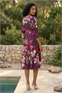 Wine Floral Crossover Stretch Midi Dress, Image 3 of 4