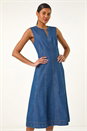 Denim Panel Detail Midi Dress, Image 1 of 7