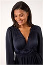 Navy  Pleated V-Neck Mini Dress, Image 4 of 5