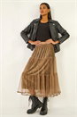 Mocha Pleated Velvet Overlay Skirt, Image 2 of 7