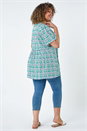 Green Curve Tie Front V-Neck Boho Printed Top, Image 3 of 5