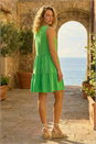Green Cotton Tiered Stretch Dress, Image 3 of 4