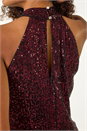 Maroon Dusk Sequin Halter Trapeze Dress, Image 5 of 7