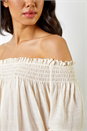 Cream  Shirred Bardot Frill Detail Top, Image 5 of 5