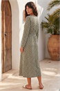 Green Geometric V-Neck Midi Dress, Image 3 of 4