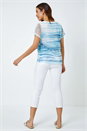 Blue Stripe Print Mesh Overlay Top , Image 3 of 5