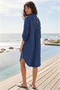 Navy  Back Lace Button Shirt Dress, Image 2 of 4