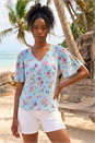 Light Blue Floral Print Angel Sleeve Top, Image 1 of 4