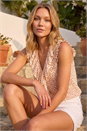 Ivory  Floral Print Ruffle Front Vest Top, Image 2 of 4