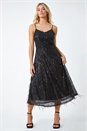 Black Dusk Sequin Tassel Midi Stretch Dress, Image 2 of 5