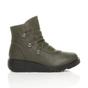 Khaki AJVANI Khaki Low Wedge Comfort Button Ankle Boots, Image 2 of 6