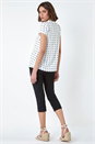 Ivory  Textured Spot Print V-Neck Ruffle Detail Top, Image 3 of 5