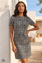Black Textured Stretch Shift Dress, Image 1 of 4