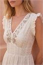 Ivory  Brocade Frill V-Neck Dress , Image 4 of 4