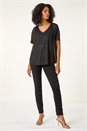 Black Glitter Mesh Overlay Tunic Stretch Top, Image 2 of 5