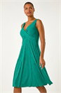 Green Floral Glitter Print Midi Stretch Dress, Image 3 of 5