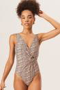 Brown Brown D Ring Detail Wrap Front Swimsuit, Image 1 of 4